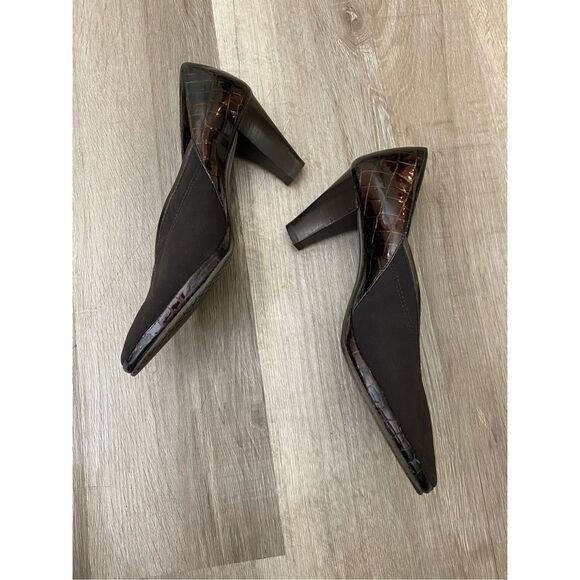 Amalfi by Rangoni Brown Animalprint Colorblock Heels Pumps, Size 8.5, MSRP $265 - Picture 1 of 9